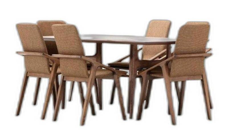 Xlmoebel Essgruppe Esszimmer Set Tischgruppe 7-teilig Holz Stühle Esstisch Braun Neu, (7-tlg., Esstisch + 6x Stühle), Hergestellt in Europa von Xlmoebel