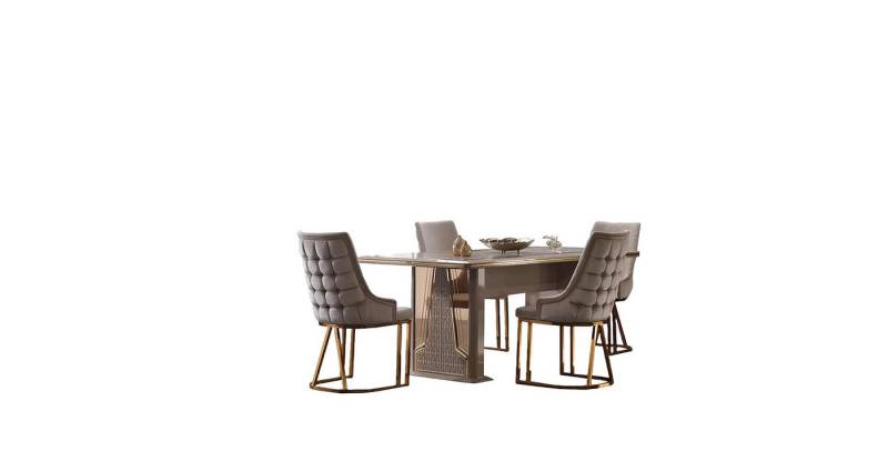 Xlmoebel Esszimmer-Set Esszimmer-Set mit Esstisch Stühlen Konsole Spiegel und Vitrine, (Esstisch + 4x Stühle + Konsole mit Spiegel + Vitrine), Hergestellt in Europa von Xlmoebel