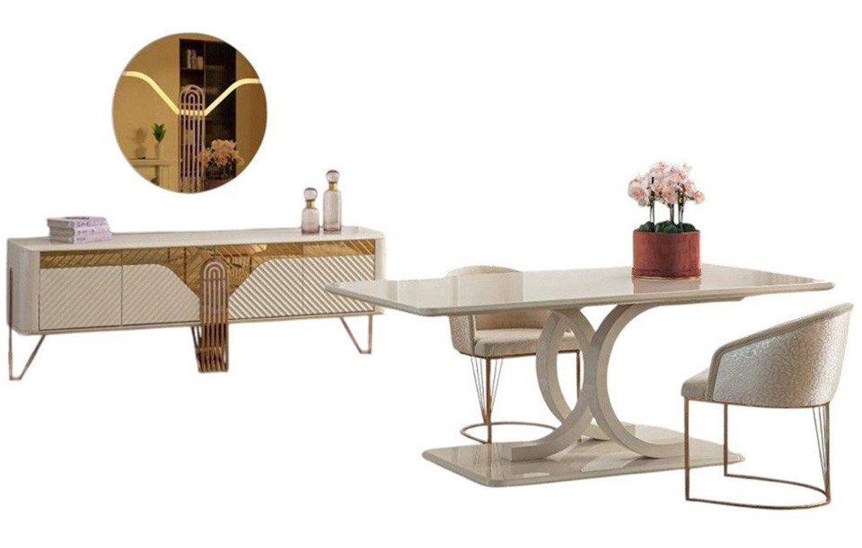 Xlmoebel Esszimmer-Set Hochwertiges Esszimmer-Ensemble mit Esstisch, 4 gepolsterten Stühlen, (6-St., 6tlg.Esszimmer Set(Esstisch+4x Stühle+Anrichte), Hergestellt in Europa von Xlmoebel