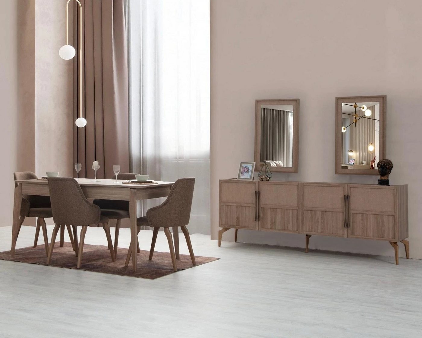 Xlmoebel Esszimmer-Set Hochwertiges Esszimmer Ensemble: Esstisch mit 4 Stühlen und Anrichte, (6tlg.Esszimmer Set(Esstisch+4x Stühle+Anrichte), Hergestellt in Europa von Xlmoebel