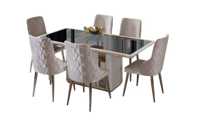 Xlmoebel Essgruppe Hochwertiges Esszimmer-Set mit exquisitem Glastisch Stühle, (7-tlg., 7tlg.Esszimmer Set (Esstisch+6x Stühle), Hergestellt in Europa von Xlmoebel