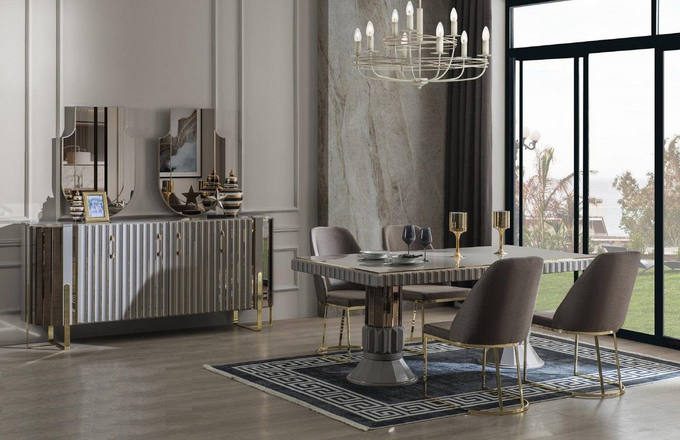 Xlmoebel Esszimmer-Set Hochwertiges Set für das Esszimmer mit Esstisch und Stühlen in Grau, (5-St., Esstisch + 4x Stühle), Hergestellt in Europa von Xlmoebel