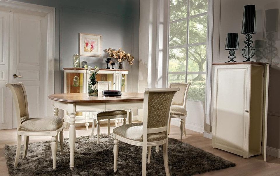 Xlmoebel Esszimmer-Set Komplett-Set Esszimmer: Tisch, 4 Stühle & Holzvitrine, (6-St., 6tlg Esszimmer Set (Esstisch + 4x Stühle + Vitrine), Hergestellt in Europa von Xlmoebel