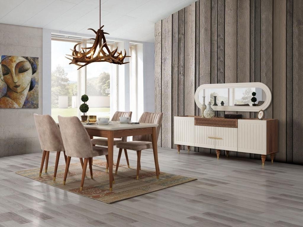 Xlmoebel Esszimmer-Set Modern Esszimmer Set 3tgl Esstisch Kommode Spiegel Komplett Set, (3 tlg. Esszimmer Set (Esstisch + Kommode + Spiegel), Hergestellt in Europa von Xlmoebel