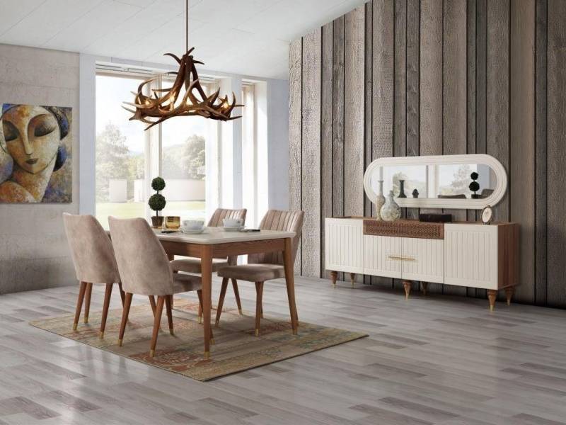 Xlmoebel Esszimmer-Set Modern Esszimmer Set 3tgl Esstisch Kommode Spiegel Komplett Set, (3 tlg. Esszimmer Set (Esstisch + Kommode + Spiegel), Hergestellt in Europa von Xlmoebel