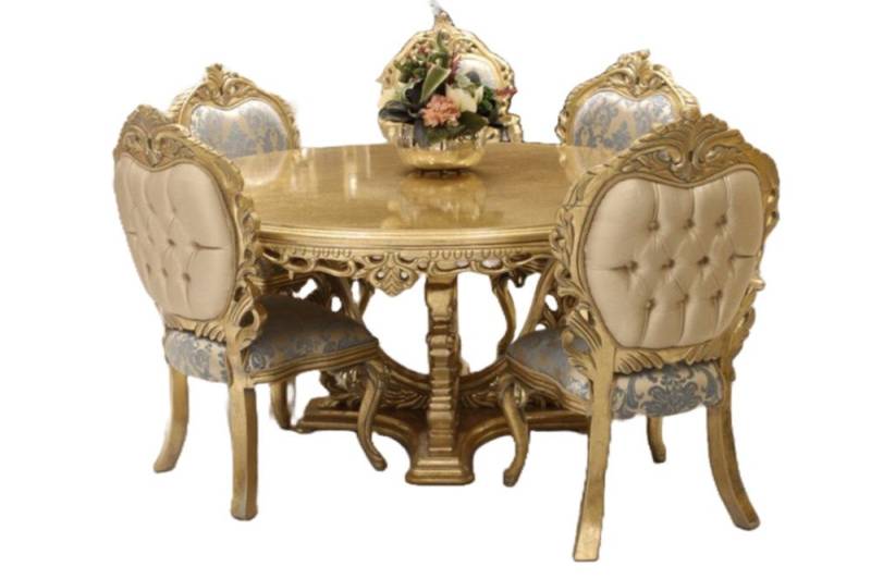 Xlmoebel Esszimmer-Set Neuer Designer Holzstuhl Set mit 4 Stühlen und rundem Tisch, (5tlg.Esszimmer Set (Esstisch + 4x Stühle), Hergestellt in Europa von Xlmoebel