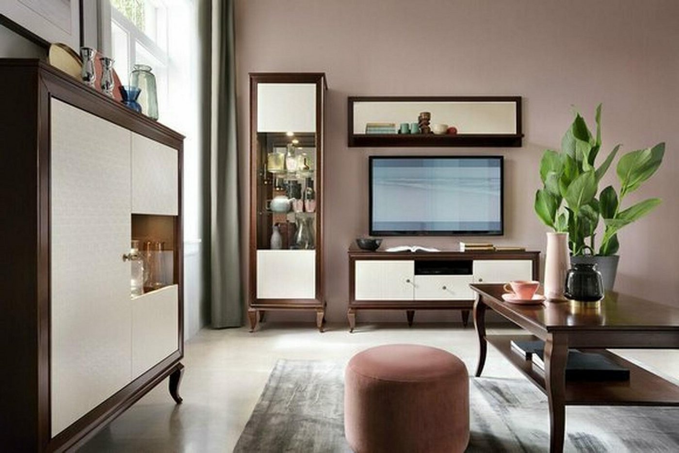 Xlmoebel Wohnwand Neues 5-teiliges Set für das Wohnzimmer: Vitrine Sideboard Spiegel, (Set 4062292182402), Hergestellt in Europa von Xlmoebel