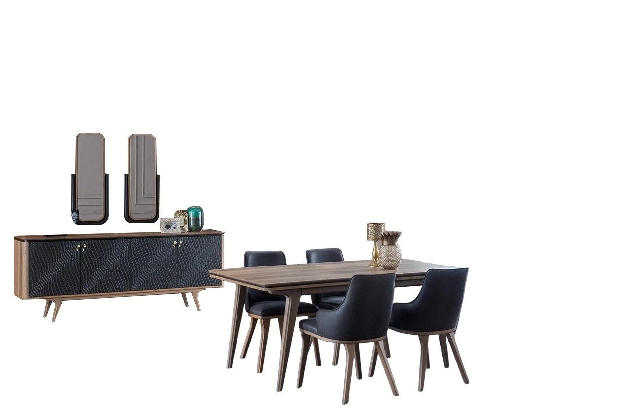 Xlmoebel Esszimmer-Set Neues Luxus-Esszimmer-Set: Esstisch, 4 Stühle, Anrichte, 2 Spiegel, (8-St., 8tlg.Esszimmer Set (Esstisch+4x Stuhle+Anrichte+2x Spiegel), Hergestellt in Europa von Xlmoebel