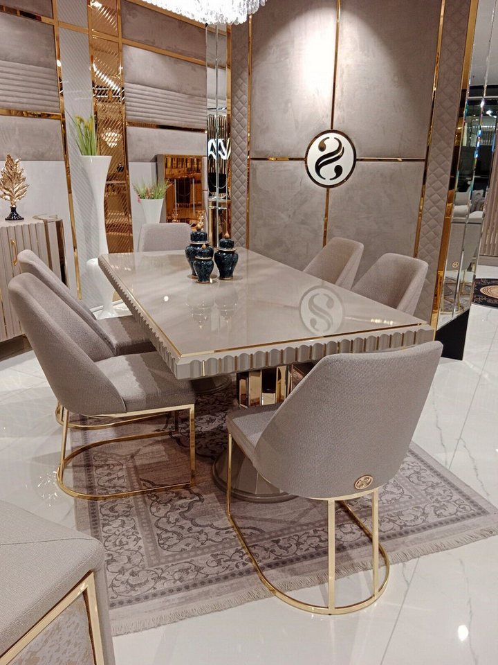 Xlmoebel Esszimmer-Set Neues luxuriöses Esstisch-Set mit modernem Design: Tisch und 6 Stühle, (7-St., 7tlg.Esszimmer Set (Esstisch + 6x Stühle), Hergestellt in Europa von Xlmoebel
