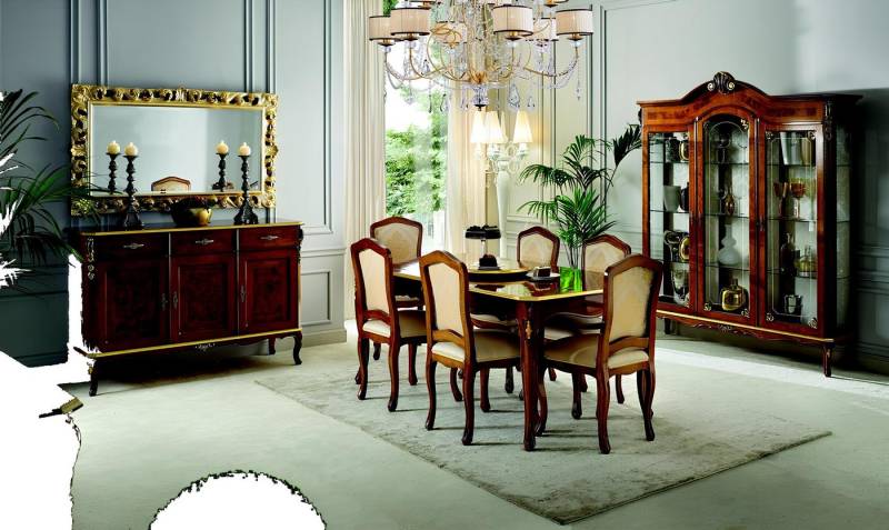 Xlmoebel Esszimmer-Set Tisch mit 6 Stühlen Vitrine Sideboard Spiegel - Komplettes, (10tlg Esszimmer), Hergestellt in Europa von Xlmoebel