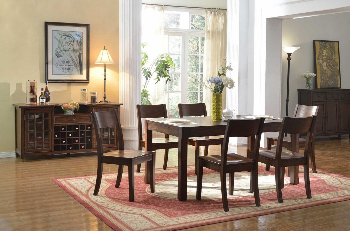 Xlmoebel Esszimmer-Set Tisch mit 6 Stühlen und Weinschrank 8-teiliges Esszimmer-Set Ensemble, (8tlg.Esszimmer Set(Esstisch + 6x Stühle + Weinschrank), Hergestellt in Europa von Xlmoebel