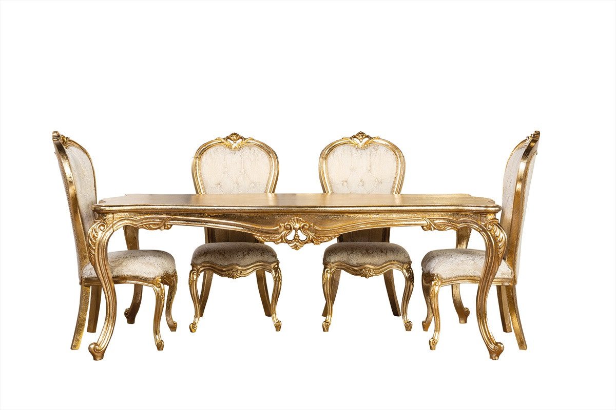 Xlmoebel Esszimmer-Set Traditioneller Esstisch + 6 Stühle + Anrichte mit Spiegel Goldschrank, (8-St., Esstisch + 6x Stühle + Anrichte mit Spiegel), Hergestellt in Europa von Xlmoebel
