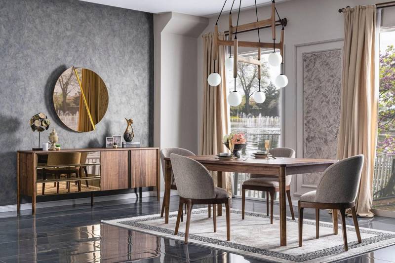 Xlmoebel Esszimmer-Set Vollständiges Set Essmöbel Esstisch Kommode 4x Stühle, (6-St., Set 6tlg Esszimmer (Esstisch +4xStuhl + Sideboard), Hergestellt in Europa von Xlmoebel