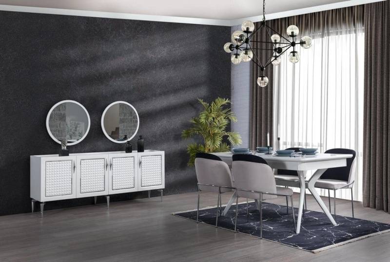Xlmoebel Esszimmer-Set Vollständiges Set mit Esstisch, 4 Stühlen, Sideboard und 2 Spiegel, (8tlg.Esszimmer Set(Tisch + 4x Stühle + Anrichte + 2x Spiegel), Hergestellt in Europa von Xlmoebel