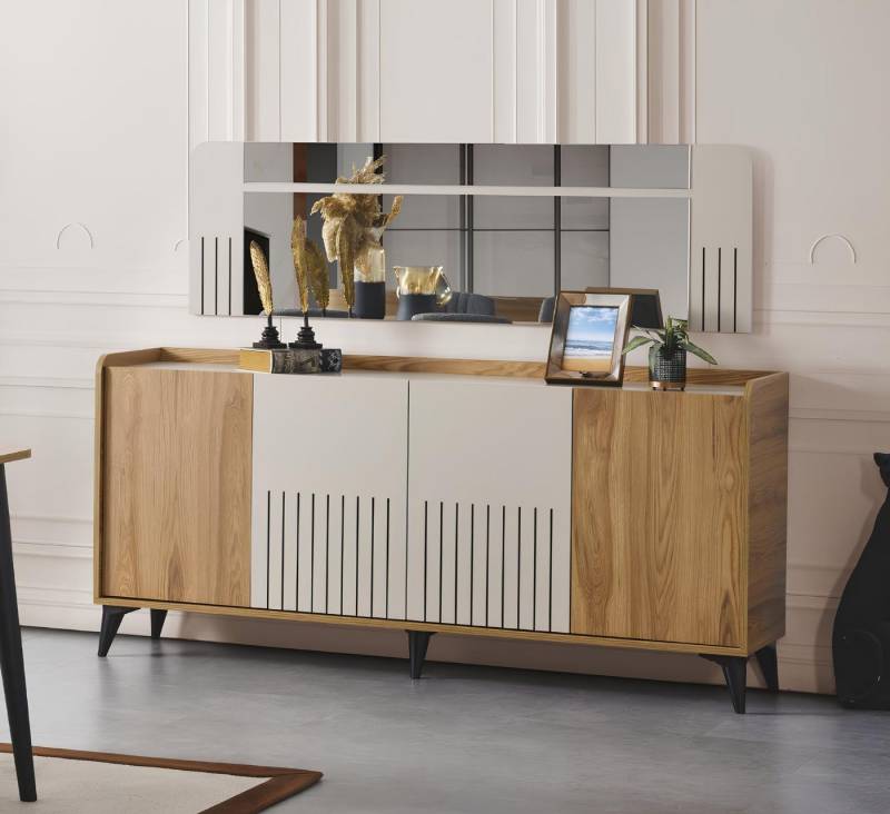 Xlmoebel Esszimmer-Set hochwertiges Esszimmer-Ensemble mit modernem Holz-Sideboard, (2-St., 2tlg. Esszimmer Set (Sideboard+Spiegel), Hergestellt in Europa von Xlmoebel