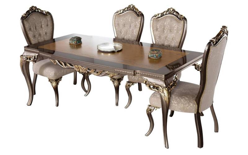 Xlmoebel Sitzgruppe Set aus 4 Luxuriösen Holz-Esszimmerstühlen mit Lehne in Barock-Stil, (4-tlg), Hergestellt in Europa von Xlmoebel