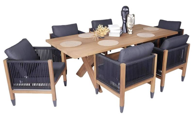 Xlmoebel Garten-Essgruppe Exquisites Set Esstisch mit Holz und 6 stilvollen Stühlen aus Textil, Hergestellt in Europa von Xlmoebel
