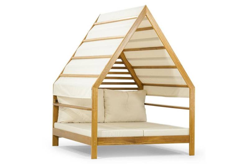 Xlmoebel Gartenliege Designer Gartenliege aus hellem Holz mit Polstern für zwei Personen., 1 St., Gartenliege, Hergestellt in Europa von Xlmoebel