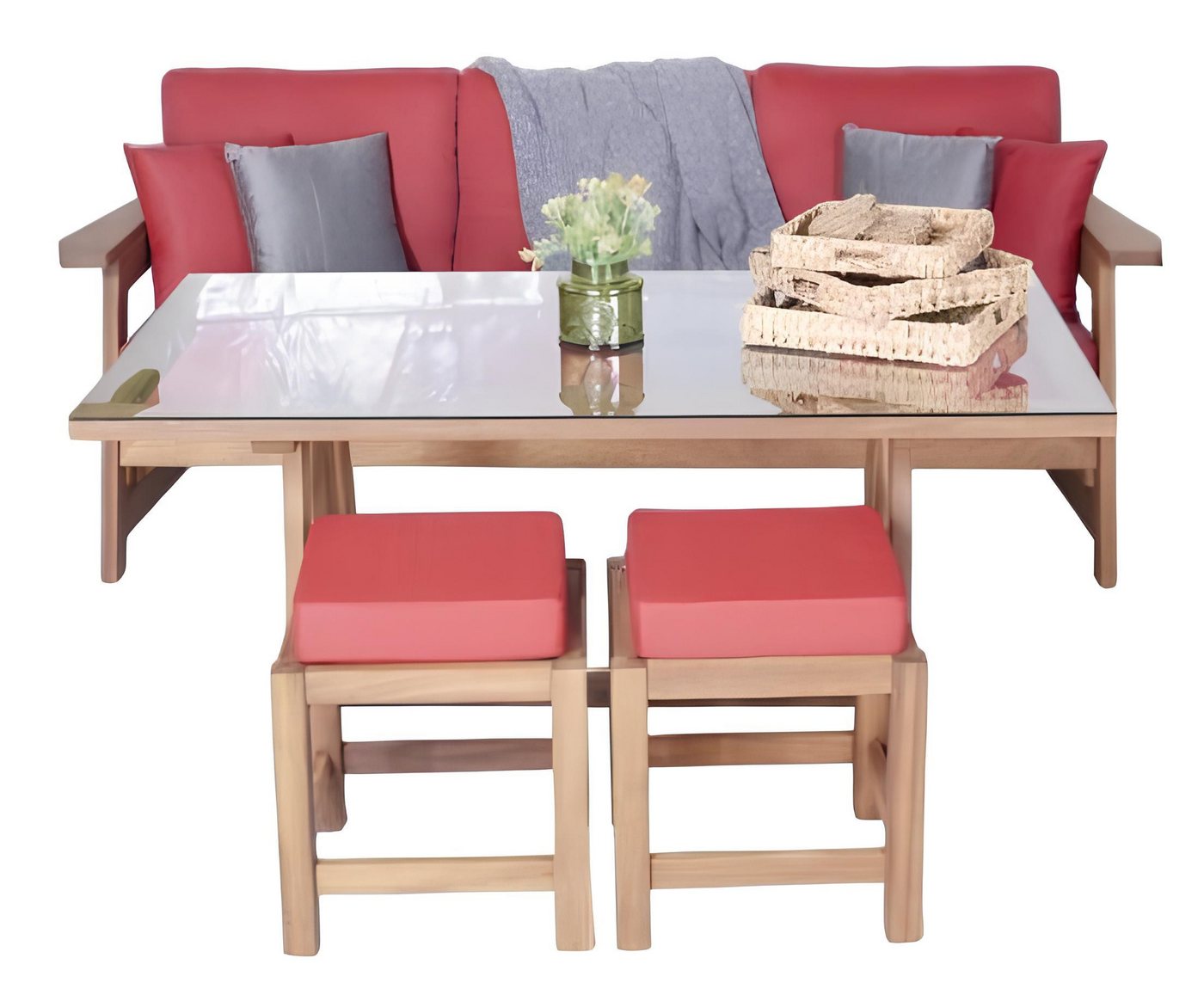 Xlmoebel Gartenlounge-Set 3-Sitzer-Sofa für den Garten mit Esstisch, 2 Hockern und 4-teiliger, (4tlg Gartenmöbel Set (Sofa 3 Sitzer + Esstisch + 2x Hocker), Hergestellt in Europa von Xlmoebel