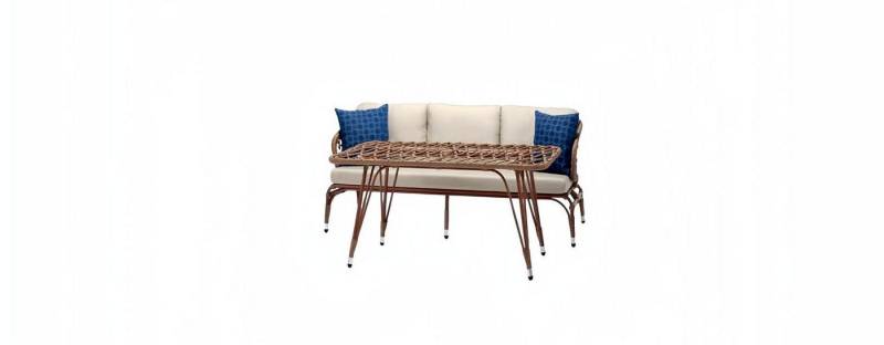 Xlmoebel Gartenlounge-Set Brauner 3-Sitzer Rattan-Sofa mit Couchtisch für Wohnzimmer, (2tlg Set(Sofa 3 Sitzer+Couchtisch), Hergestellt in Europa von Xlmoebel