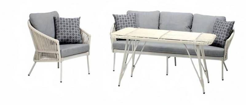 Xlmoebel Gartenlounge-Set Dreisitzer Sofa in Grau mit Sessel und Couchtisch - Hochwertige, (3tlg Set(Sofa 3 Sitzer+Sessel+Couchtisch), Hergestellt in Europa von Xlmoebel
