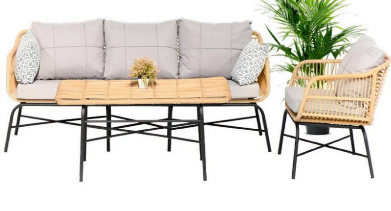 Xlmoebel Gartenlounge-Set Dreiteiliges Gartenmöbel-Set für Sitzmöbel, Sofagarnitur für die, (3-tlg., Garten Möbel Set 3tlg (Sofa 3 Sitzer + Sessel + Couchtisch), Hergestellt in Europa von Xlmoebel