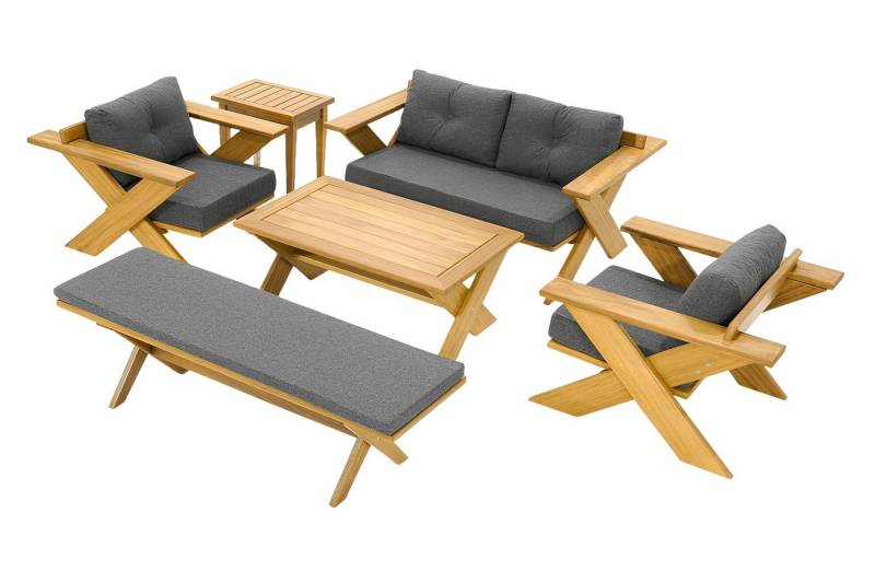 Xlmoebel Gartenlounge-Set Elegante Gartenmöbel Set mit hochwertiger Bank, 2 Sesseln, (Zweisitzersofa + 2 Sessel + Bank + Couchtisch + Beistelltisch), Hergestellt in Europa von Xlmoebel