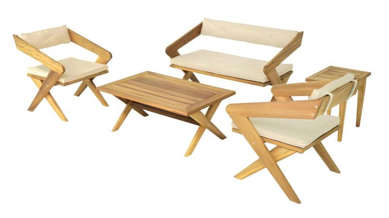 Xlmoebel Gartenlounge-Set Elegantes Terrassenensemble Zwei Sitzer Holztisch Zwei Stühle, (Beistelltisch), Hergestellt in Europa von Xlmoebel