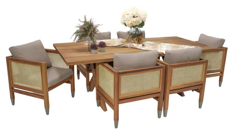 Xlmoebel Gartenlounge-Set Gartenmöbel Set Esstisch aus Holz mit 6 Stühlen im Designerstil, Hergestellt in Europa von Xlmoebel