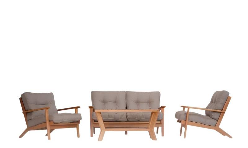 Xlmoebel Gartenlounge-Set Gartenmöbel Set mit Holzsofa, grauen Sitzkissen und Couchtisch -, (Set 4tlg (Sofa + 2x Sessel + Couchtisch), Hergestellt in Europa von Xlmoebel