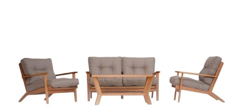 Xlmoebel Gartenlounge-Set Gartenmöbel Set mit Sofa aus Holz und grauen Sitzkissen, bestehend, (Set 3tlg (Sofa + 2x Sessel), Hergestellt in Europa von Xlmoebel