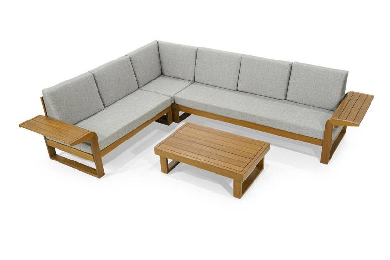 Xlmoebel Gartenlounge-Set Hellgrau Gartenmöbel Set aus Holz - Edles Ecksofa mit Couchtisch, (Gartenmöbelset (Ecksofa L-Form + Couchtisch), Hergestellt in Europa von Xlmoebel