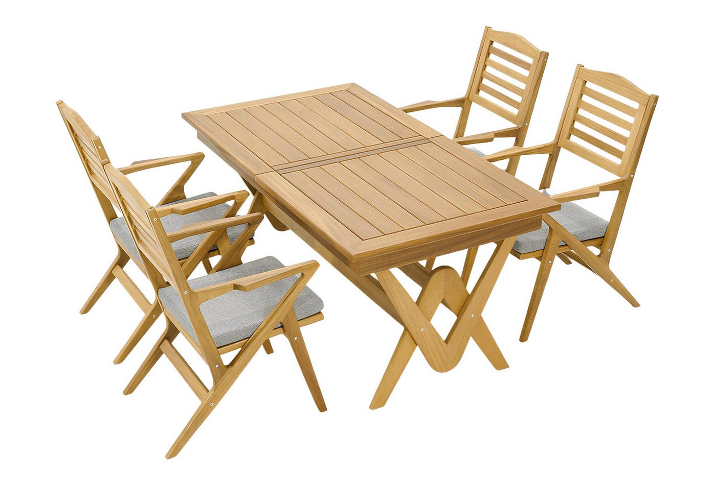 Xlmoebel Gartenlounge-Set Qualitatives Gartenmöbel-Set für draußen: Picknicktisch aus Holz mit 6, (Garten-Esszimmermöbel (Esstisch + 4 Stühle), Hergestellt in Europa von Xlmoebel