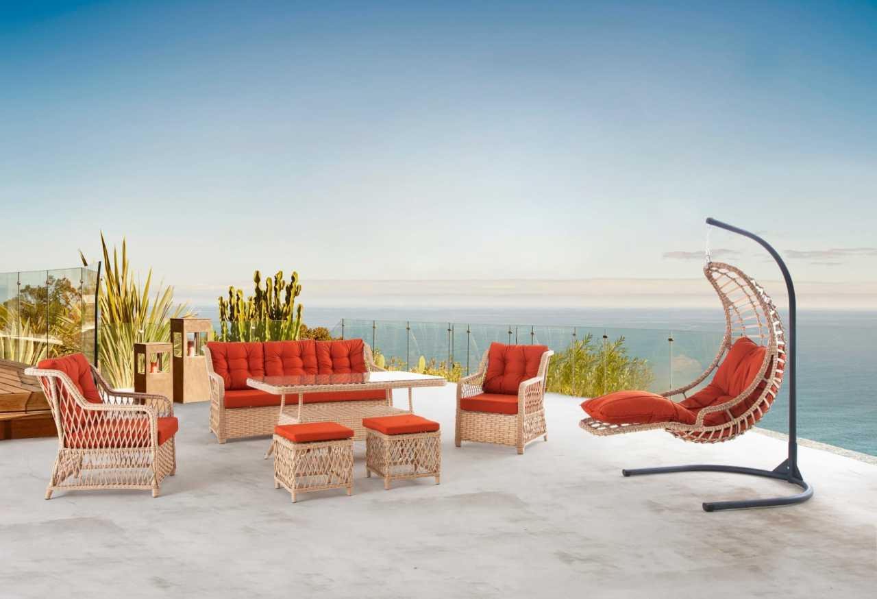 Xlmoebel Gartenlounge-Set Sofa-Set Gartenmöbel Tisch Hocker Sessel Veranda Lounge-Gruppe, (6tlg.Veranda Set (Sofa 2 + 1 + 1 Sitzer + Esstisch + 2x Hocker), Hergestellt in Europa von Xlmoebel