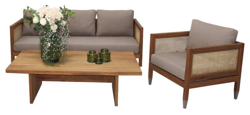 Xlmoebel Gartenlounge-Set Sofa für den Garten 3-Sitzer Eleganter Sessel aus Holz mit passendem, (3tlg Gartenmöbel Set (Sofa 3 Sitzer + Sessel + Couchtisch), Hergestellt in Europa von Xlmoebel