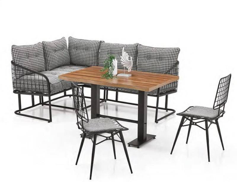 Xlmoebel Gartenlounge-Set Wohnzimmer Ensemble Eckcouch L-Form Metallcouch Mit Polstern Stühle, (4tlg. Wohnzimmer Set(Ecksofa L-Form + 2x Stühle + Tisch), Hergestellt in Europa von Xlmoebel