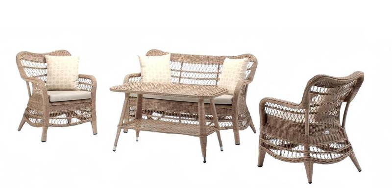 Xlmoebel Gartenlounge-Set Zeitgemäße Beige Gartenmöbel Luxus Lounge-Set mit Tisch, Hocker, (4tlg Set(Sofa 2 Sitzer+2x Sessel+Couchtisch), Hergestellt in Europa von Xlmoebel