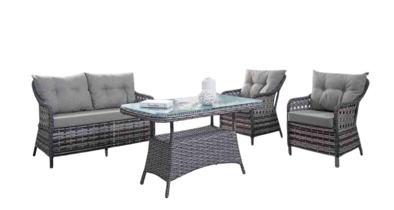 Xlmoebel Gartenlounge-Set Zeitgemäße Garteneinrichtung Luxus Lounge-Set Tisch Fußhocker Sessel, (4tlg.Veranda Set (Sofa 2 + 1 + 1 Sitzer + Esstisch), Hergestellt in Europa von Xlmoebel