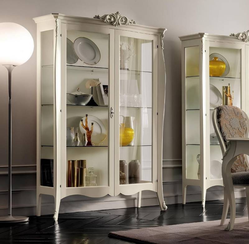 Xlmoebel Glasvitrine Neue Wohnzimmer-Anrichte aus massivem Holz mit Glasvitrinen (Vitrine) Hergestellt in Italy von Xlmoebel