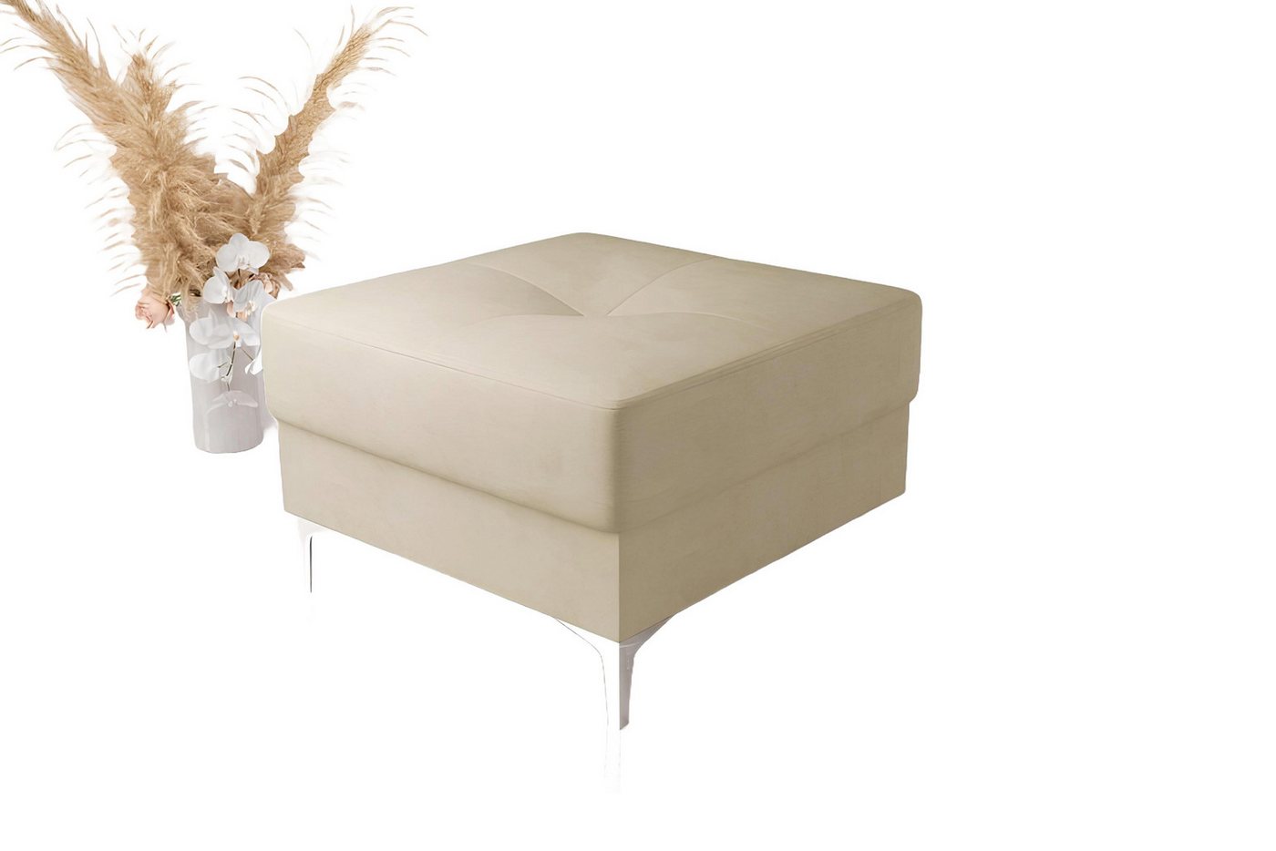 Xlmoebel Hocker Neuer moderner weißer Stoffhocker in Kleinformat mit Samt-Design - (Hocker), Hergestellt in Europa von Xlmoebel