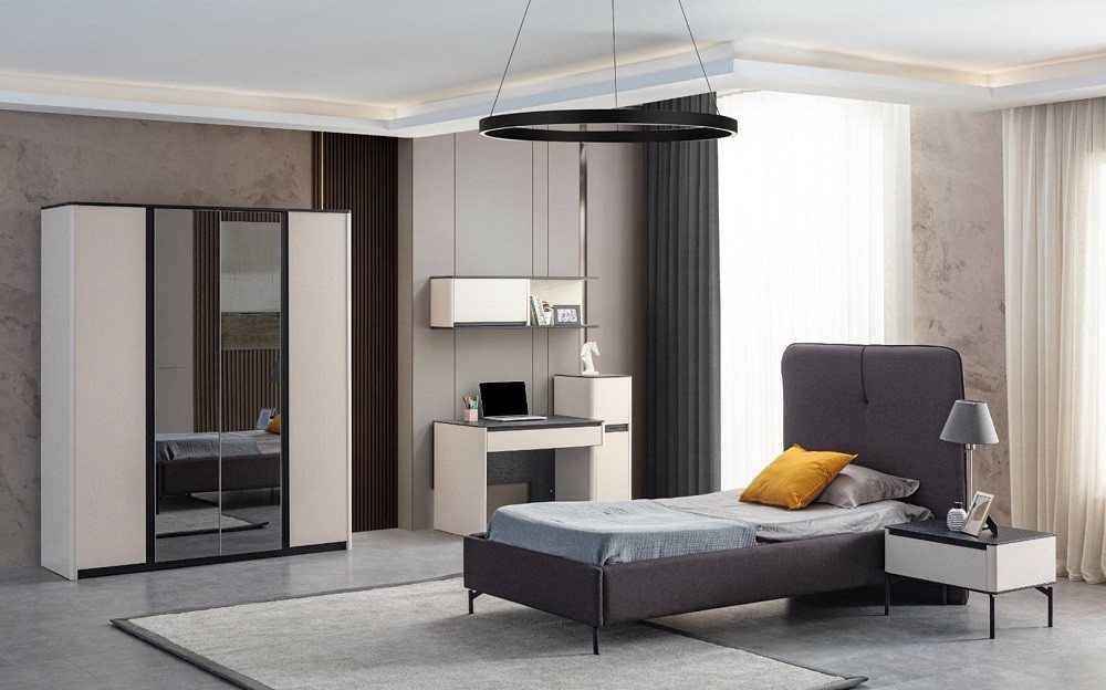 Xlmoebel Jugendzimmer-Set Designer Kinderbet aus Holz in Grau mit luxuriöser Nachttisch-Garnitur, (Bett + Nachttisch), Hergestellt in Europa von Xlmoebel