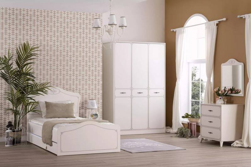 Xlmoebel Jugendzimmer-Set Jugendbett-Set mit ausziehbarem Funktionsbett, bestehend aus 5 Teilen, (5-tlg., Bett + Nachttisch + Kleiderschrank + Kommode + Spiegel), Hergestellt in Europa von Xlmoebel