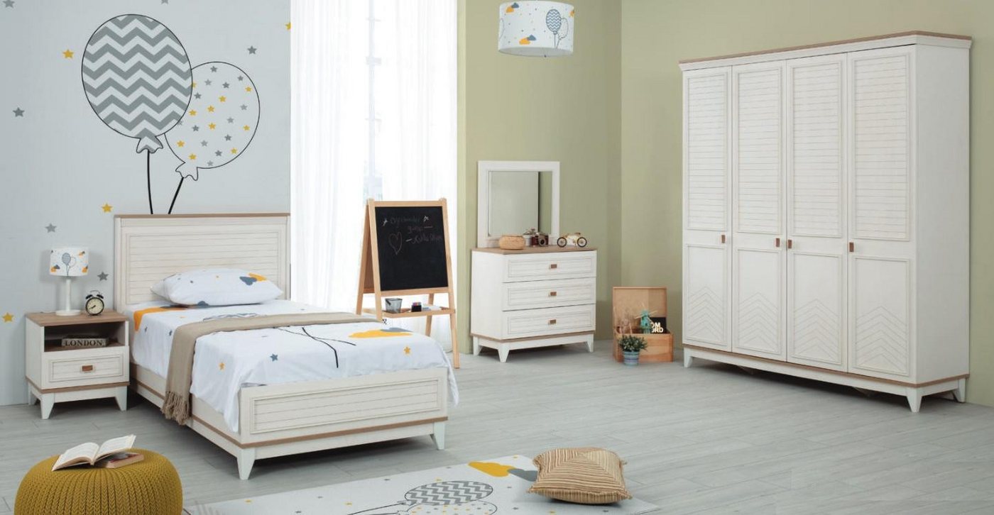 Xlmoebel Jugendzimmer-Set Kinderzimmer Möbelset Bett für Kinder 5-teilig Weißes Holz, (5-tlg., Kinderbett, Nachttisch, Kleiderschrank, Kommode, Spiegel), Hergestellt in Europa von Xlmoebel