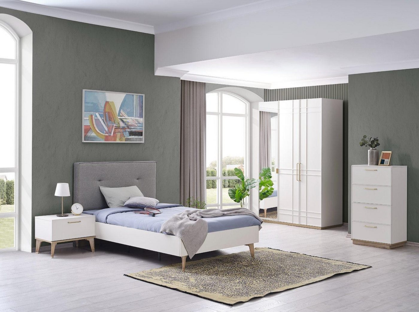 Xlmoebel Jugendzimmer-Set Kinderzimmer-Set mit Jugendbett, weißem Holz, 4-teilig, (Set 4tlg Kinderzimmer (Bett + Nachttisch + Kleiderschrank + Kommode), Hergestellt in Europa von Xlmoebel