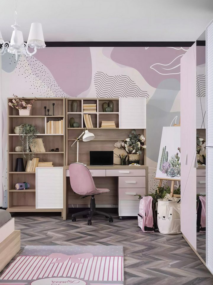 Xlmoebel Jugendzimmer-Set Neu: Rosa Holz Computertisch und Bücherregal Set für Kinderzimmer, (Set 4tlg Kinderzimmer (Schreibtisch + 2xBücherregale + Stuhl), Hergestellt in Europa von Xlmoebel