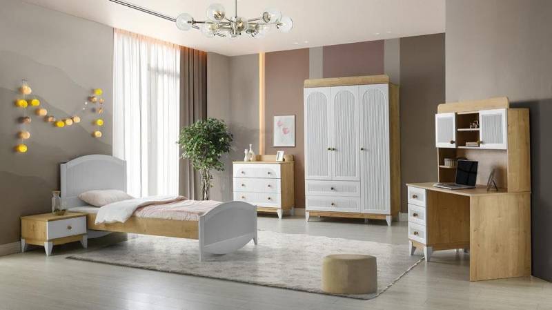 Xlmoebel Jugendzimmer-Set Schlafzimmer-Set in Weiß Bett + Nachttisch + Kleiderschrank + Kommode, (4tlg. Set (Bett + Nachttisch + Kommode + Kleiderschrank), Hergestellt in Europa von Xlmoebel