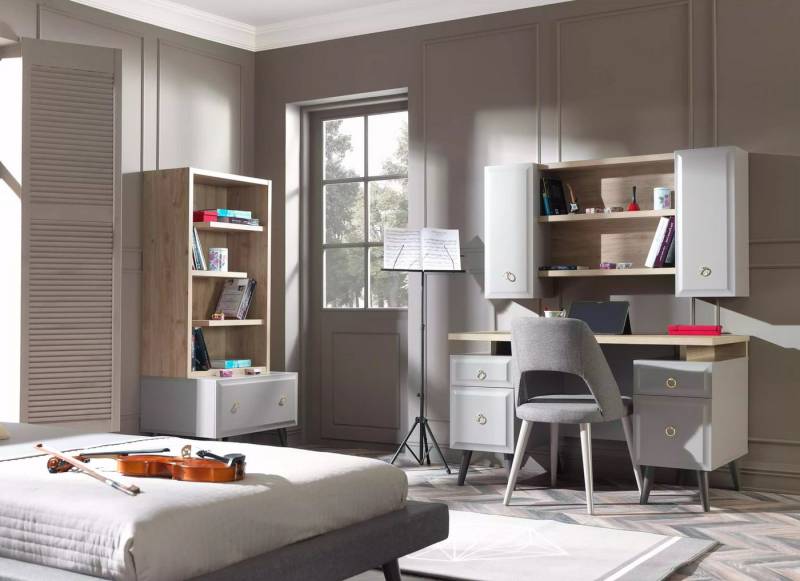 Xlmoebel Jugendzimmer-Set Schreibtisch-Set für Kinder aus Holz in Grau mit 3 Teilen, (Kinderzimmer Set 3tlg (Schreibtisch + 2xBücherregal), Hergestellt in Europa von Xlmoebel