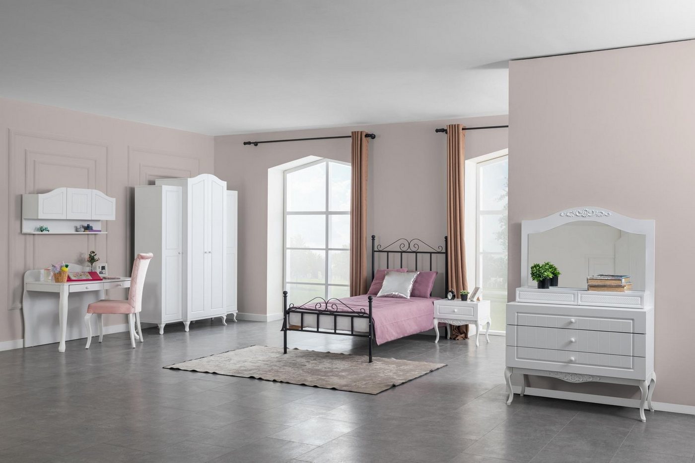 Xlmoebel Jugendzimmer-Set Titel: für Mädchen im Design mit Bett, Nachttisch und Stauraum, (Schlafzimmer-Set), Hergestellt in Europa von Xlmoebel