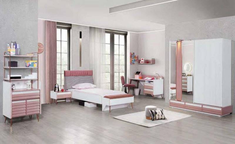 Xlmoebel Jugendzimmer-Set Vollständiges Set für das Jugendzimmer mit Jugendbett, Schreibtisch, (Set 5 tlg.(Bett+Nachttisch+Kleiderschrank+Kommode+Schreibtisch), Hergestellt in Europa von Xlmoebel