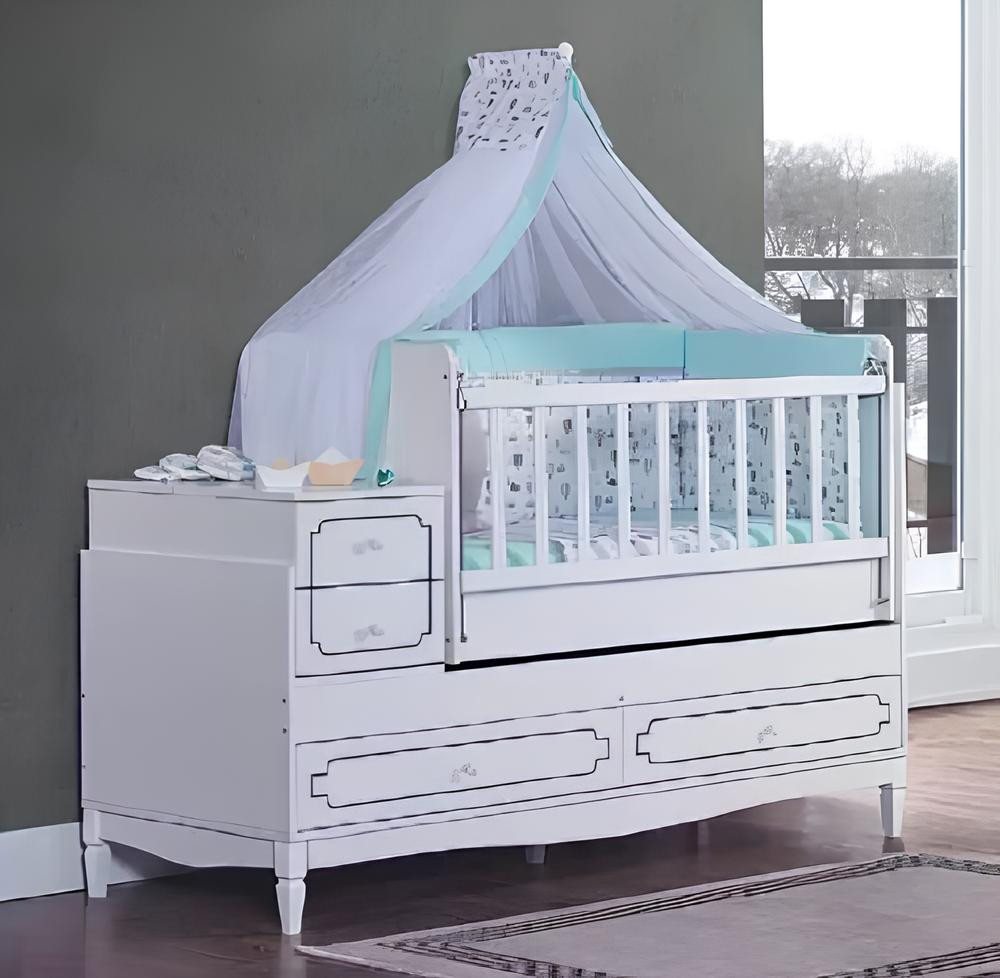 Xlmoebel Kinderbett Babybett Weiß Holz mit Regalen (1-tlg., Kinderbett), Hergestellt in Europa von Xlmoebel